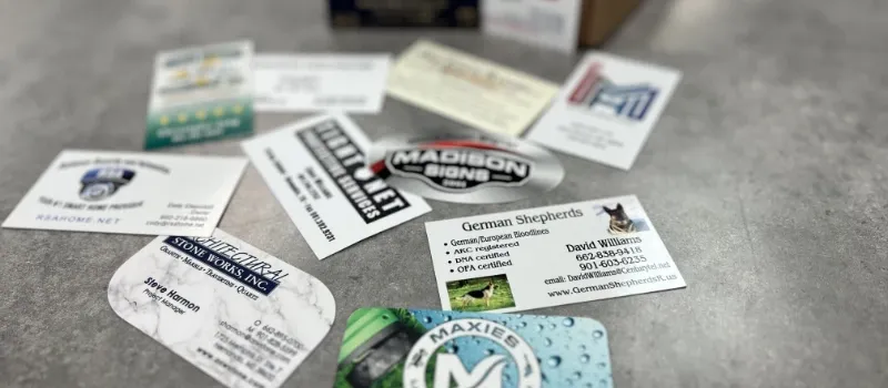 Assortment of business cards.