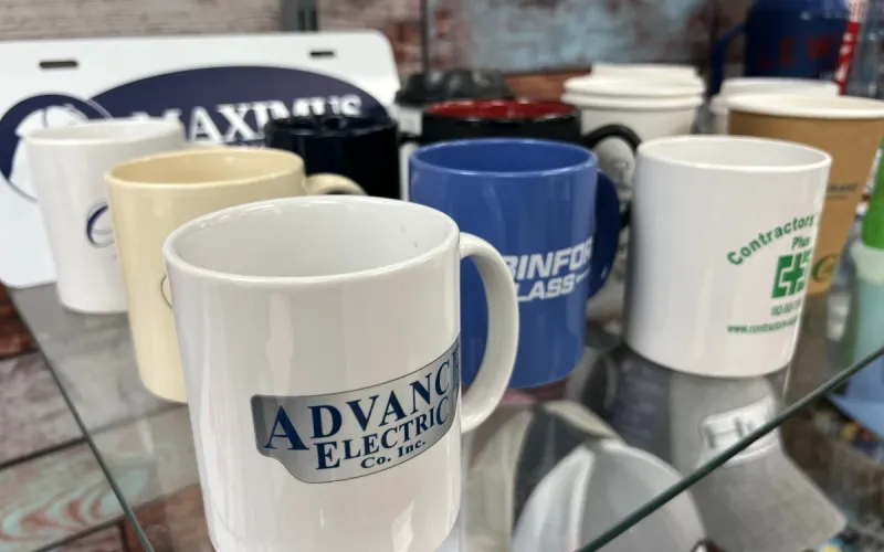 Custom branded and printed coffee mugs.