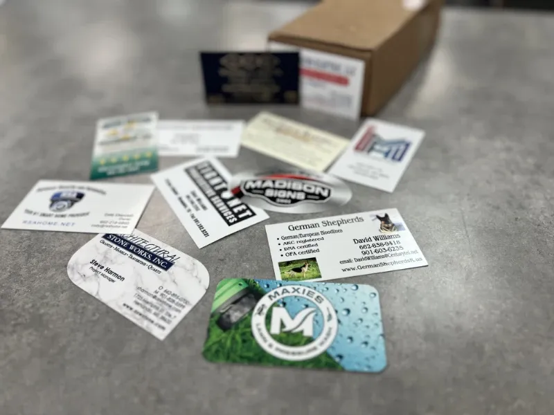 Assortment of business cards.