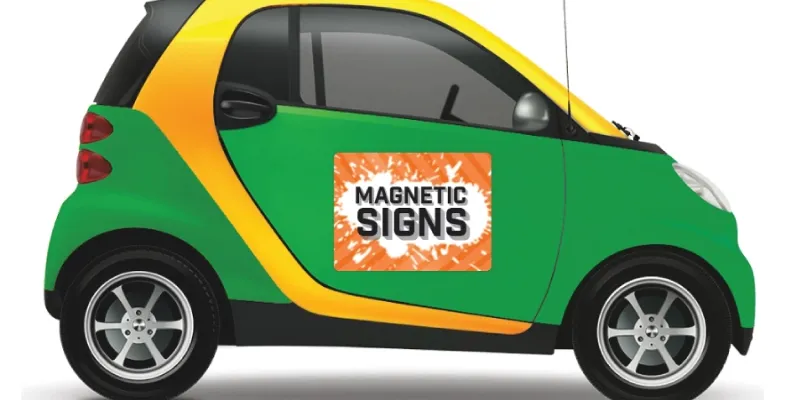 Magnetic sign for vehicles.