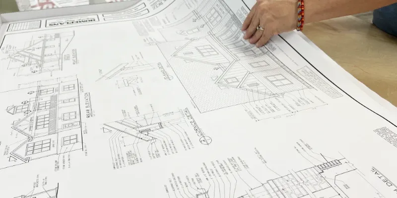 Large format construction blueprint plans.