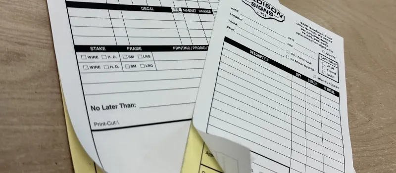 Multi-part forms printed.