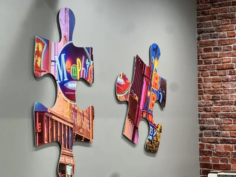 Giant puzzle cut from PVC vinyl.